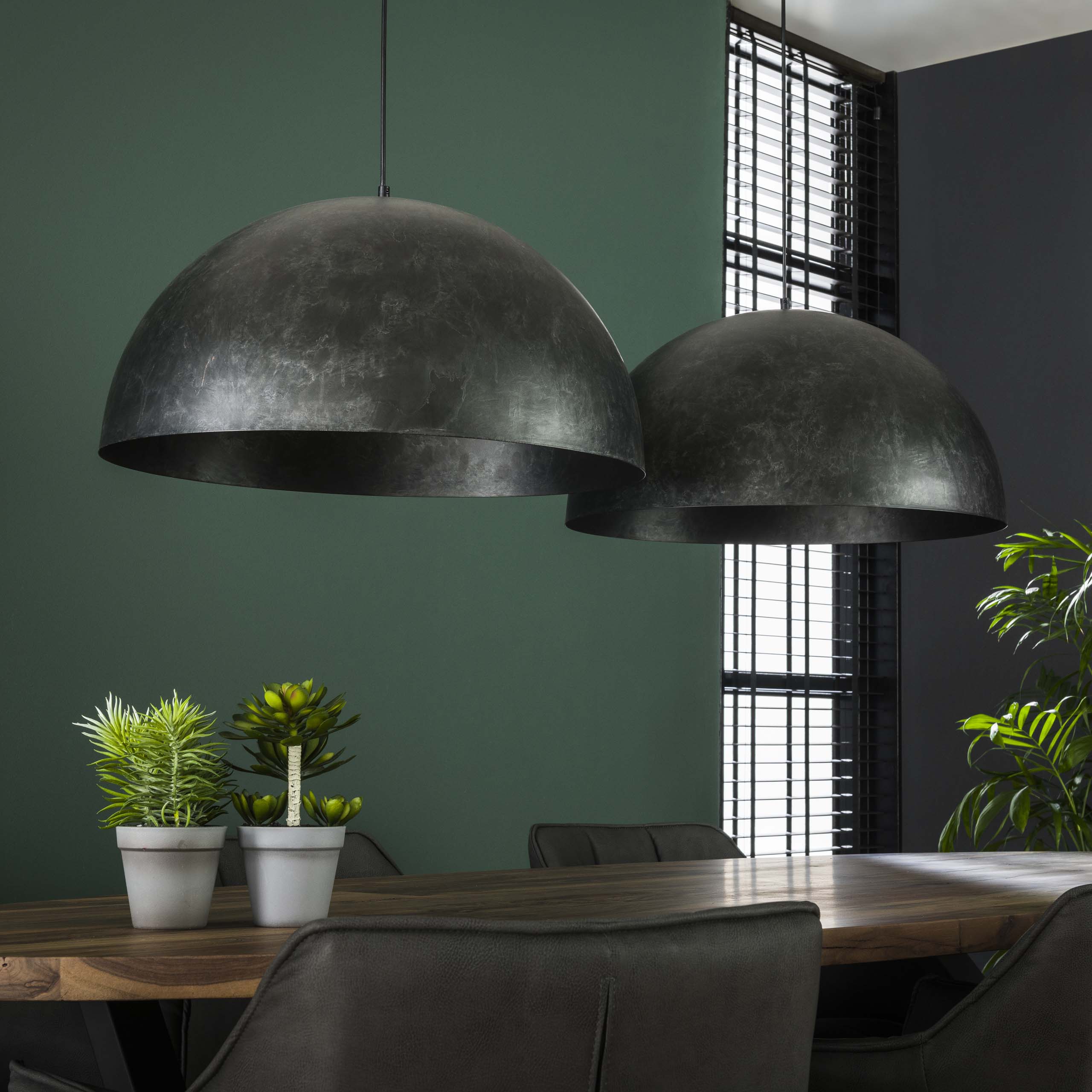 Pendant Lamp "Elandra" – 2 Lights with 60cm Large Dome-Shaped Lampshades in Dark Gray