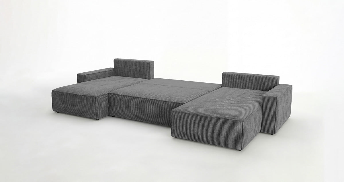 Designer Sofa Vienna U with Sleeper Function and Storage in Corduroy