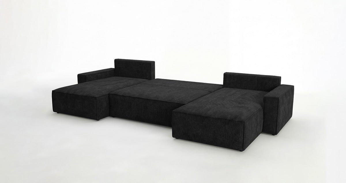 Designer Sofa Vienna U with Sleeper Function and Storage in Corduroy