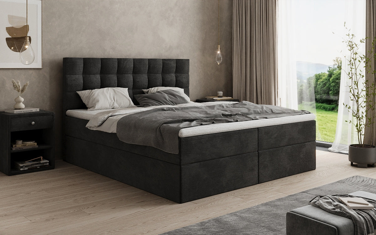 Como box spring bed in corduroy with storage