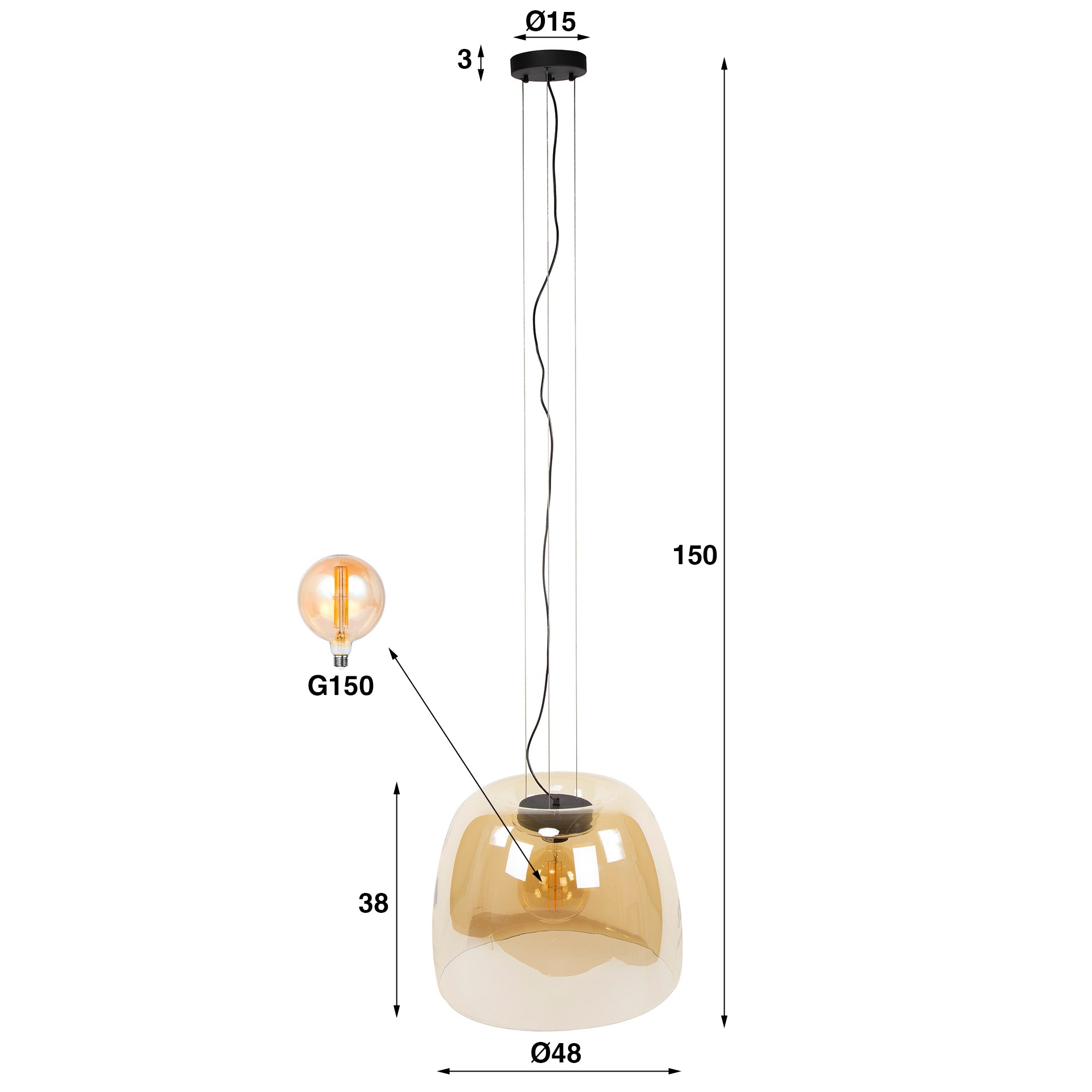 Pendant Lamp "Avernis" – Large Lampshade Available in Amber, Copper, and Chrome Variants