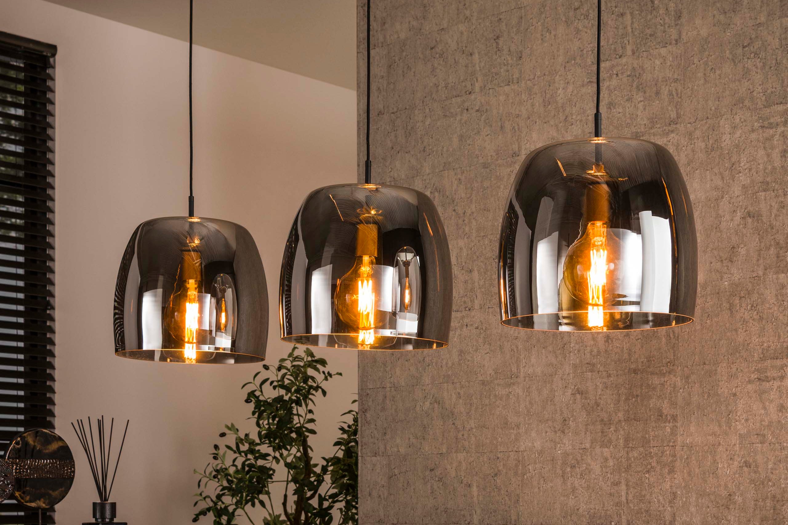 Pendant Light "Cirella" – 3 Lights with Large Lampshades Made of Chrome Glass