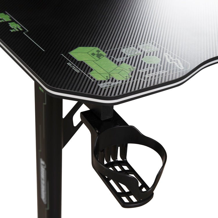 Minecraft gaming desk "Hero" – with cup holder, headset holder & cable channel