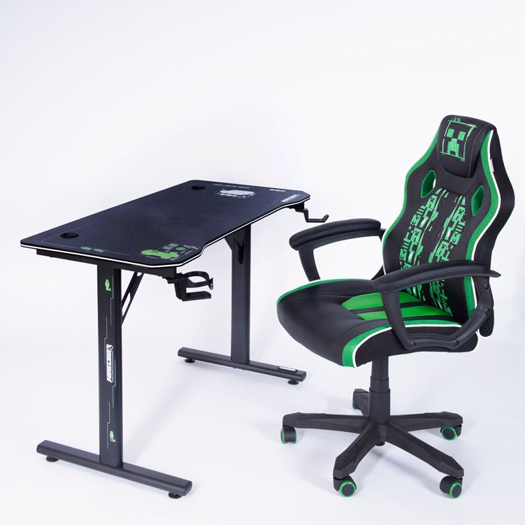 Minecraft gaming desk "Hero" – with cup holder, headset holder & cable channel