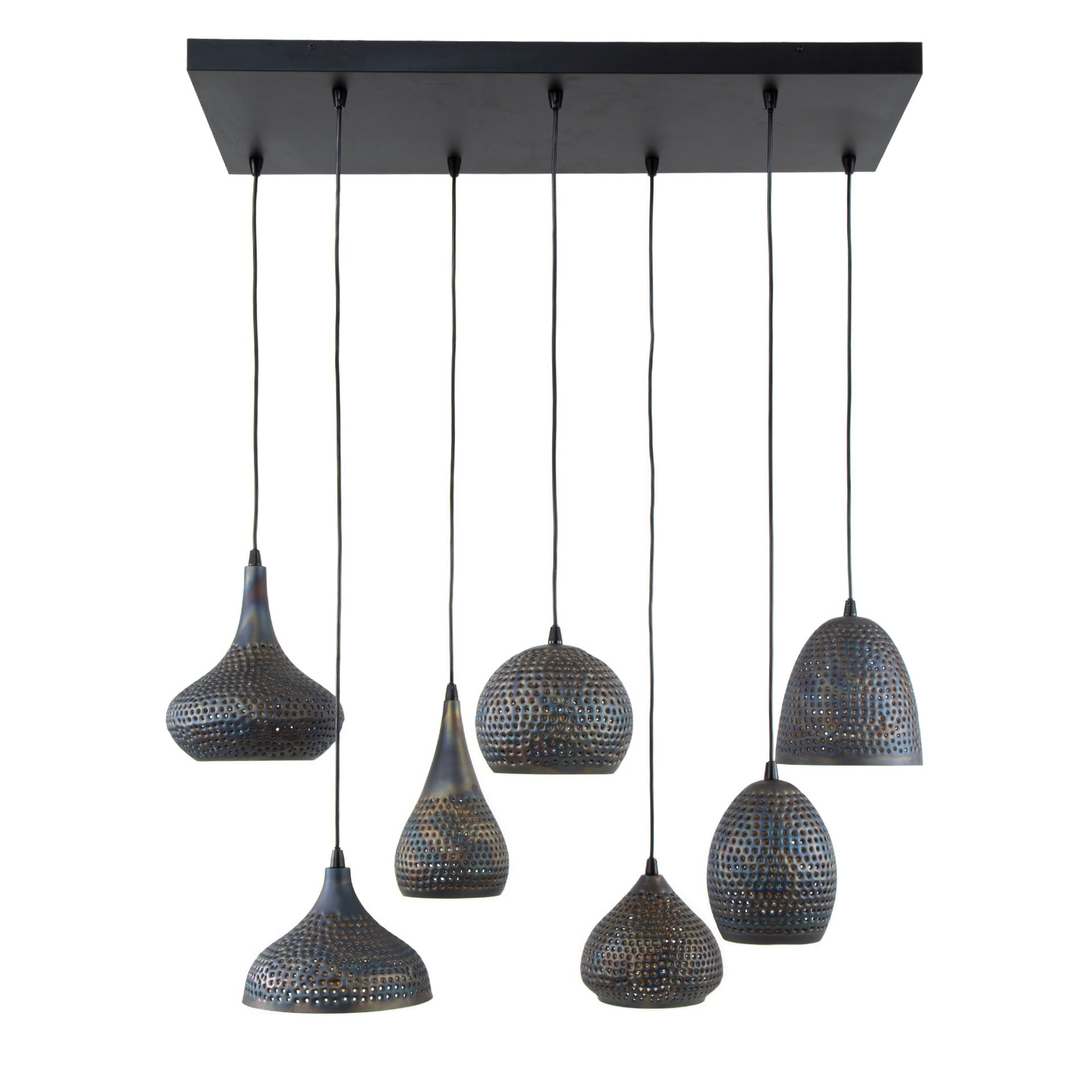 Pendant Lamp "Lioris" – With 7 Individual Metal Lampshades in Black-Bronze