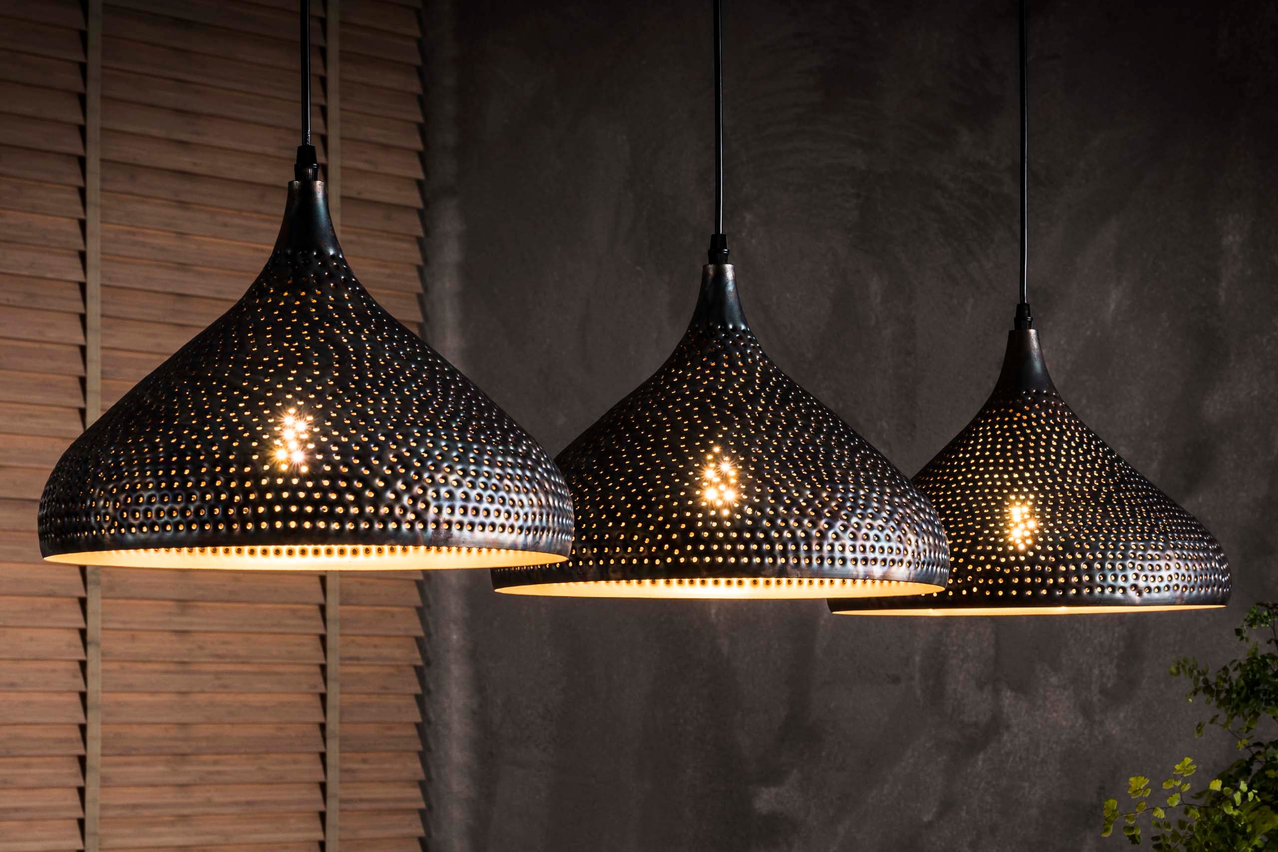 Pendant Lamp "Auron" – With 3 Perforated Metal Lampshades in Black-Bronze