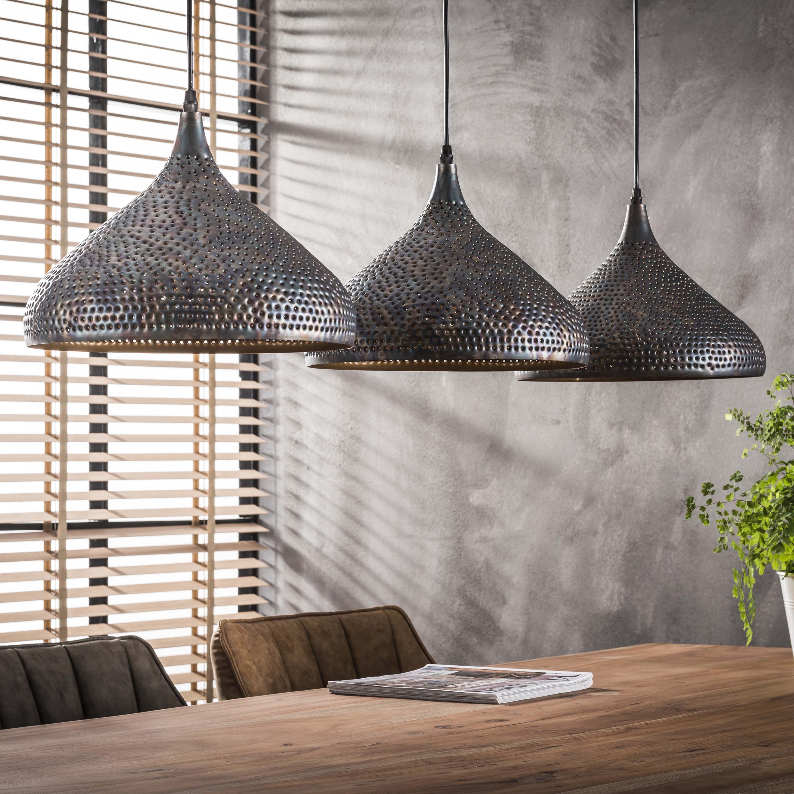 Pendant Lamp "Auron" – With 3 Perforated Metal Lampshades in Black-Bronze
