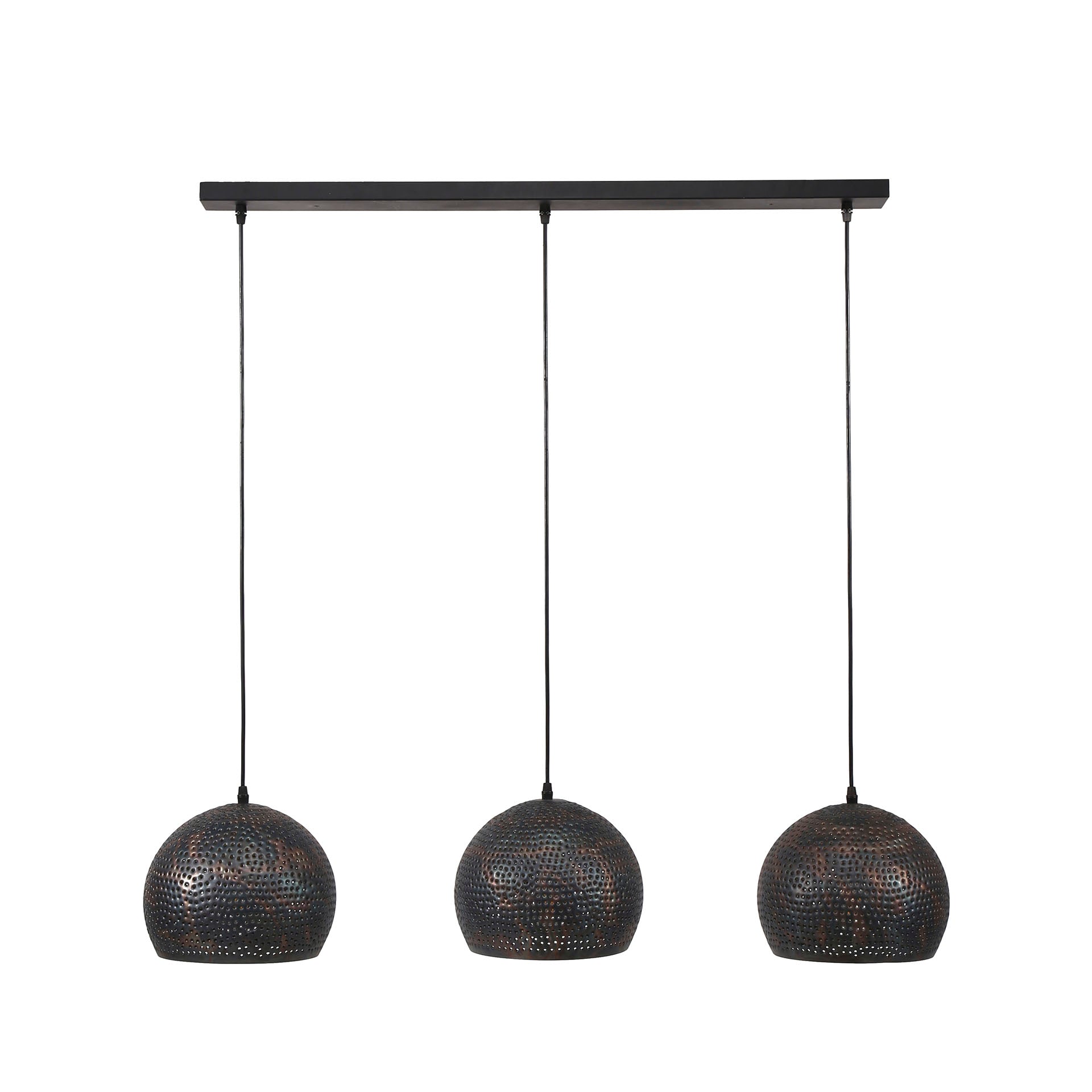 Pendant Lamp "Veloria" – With 3 Perforated Metal Globe Shades in Black-Bronze