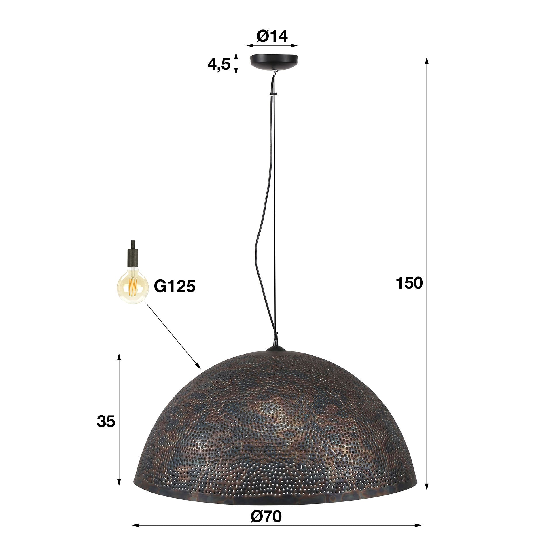 Pendant Lamp "Astryn" – Large, Perforated Metal Lampshade in Black-Bronze