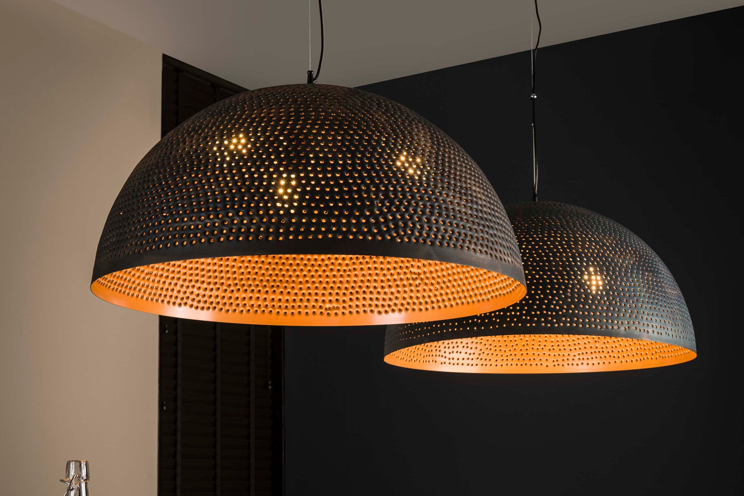 Pendant Lamp "Astryn" – Large, Perforated Metal Lampshade in Black-Bronze
