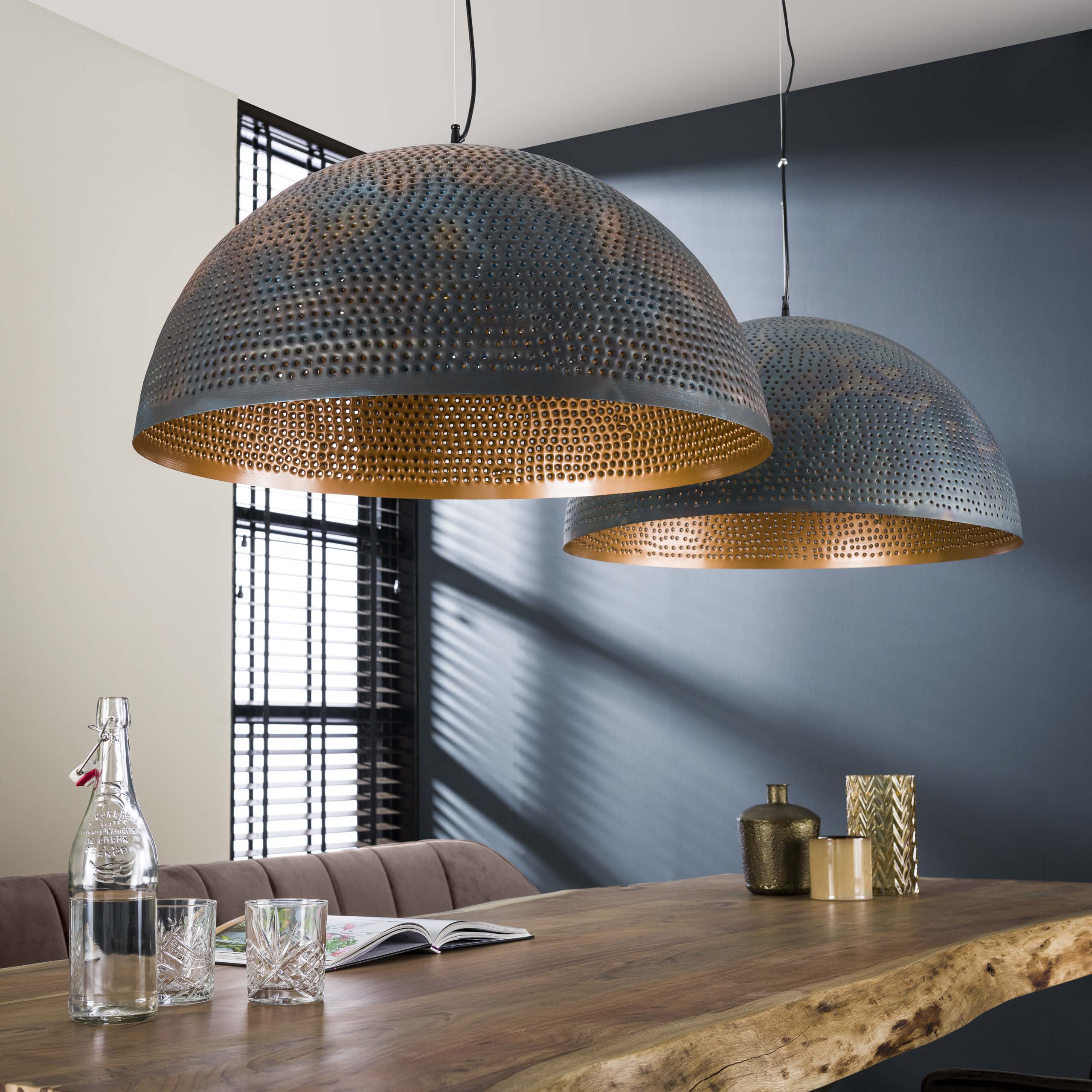Pendant Lamp "Astryn" – Large, Perforated Metal Lampshade in Black-Bronze