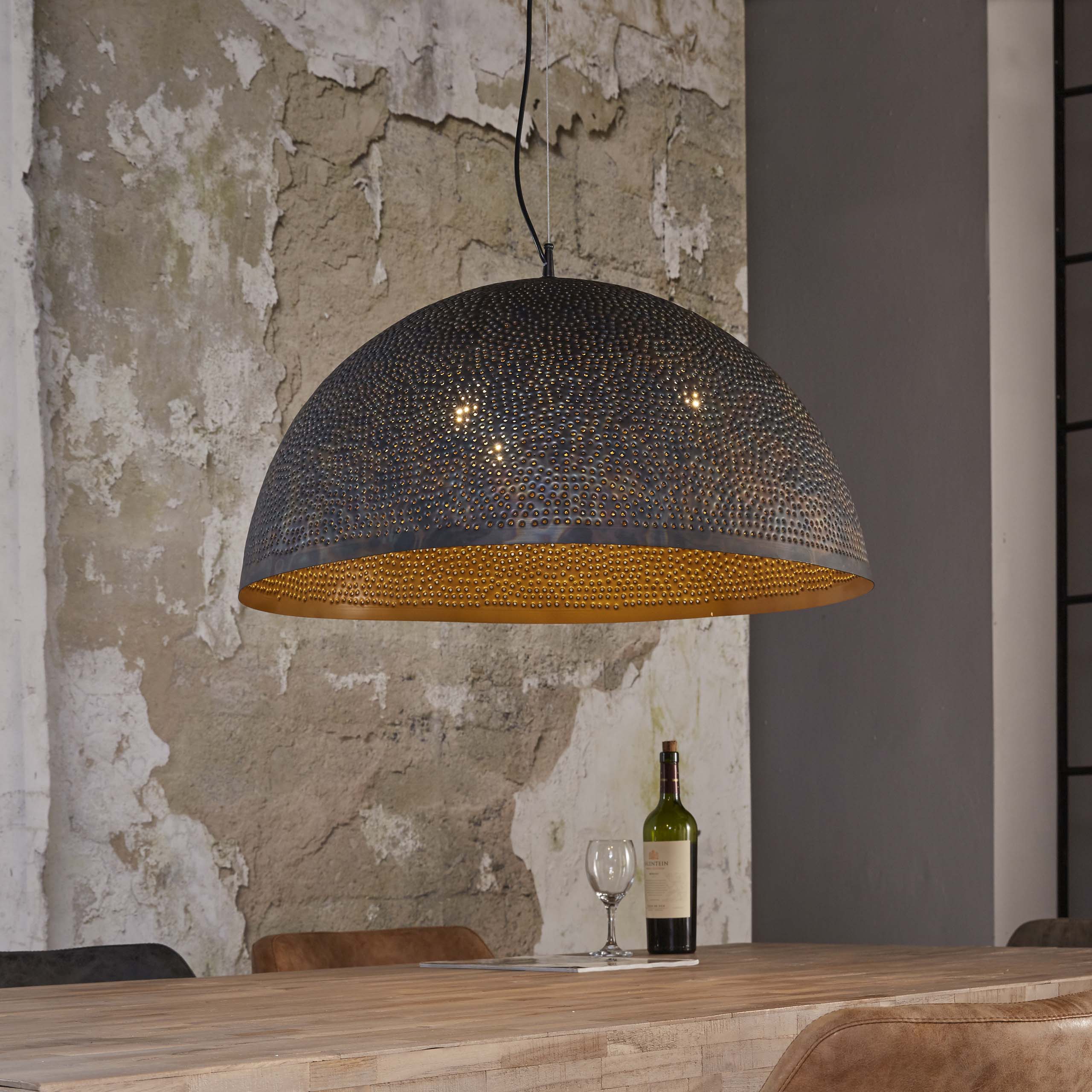 Pendant Lamp "Astryn" – Large, Perforated Metal Lampshade in Black-Bronze