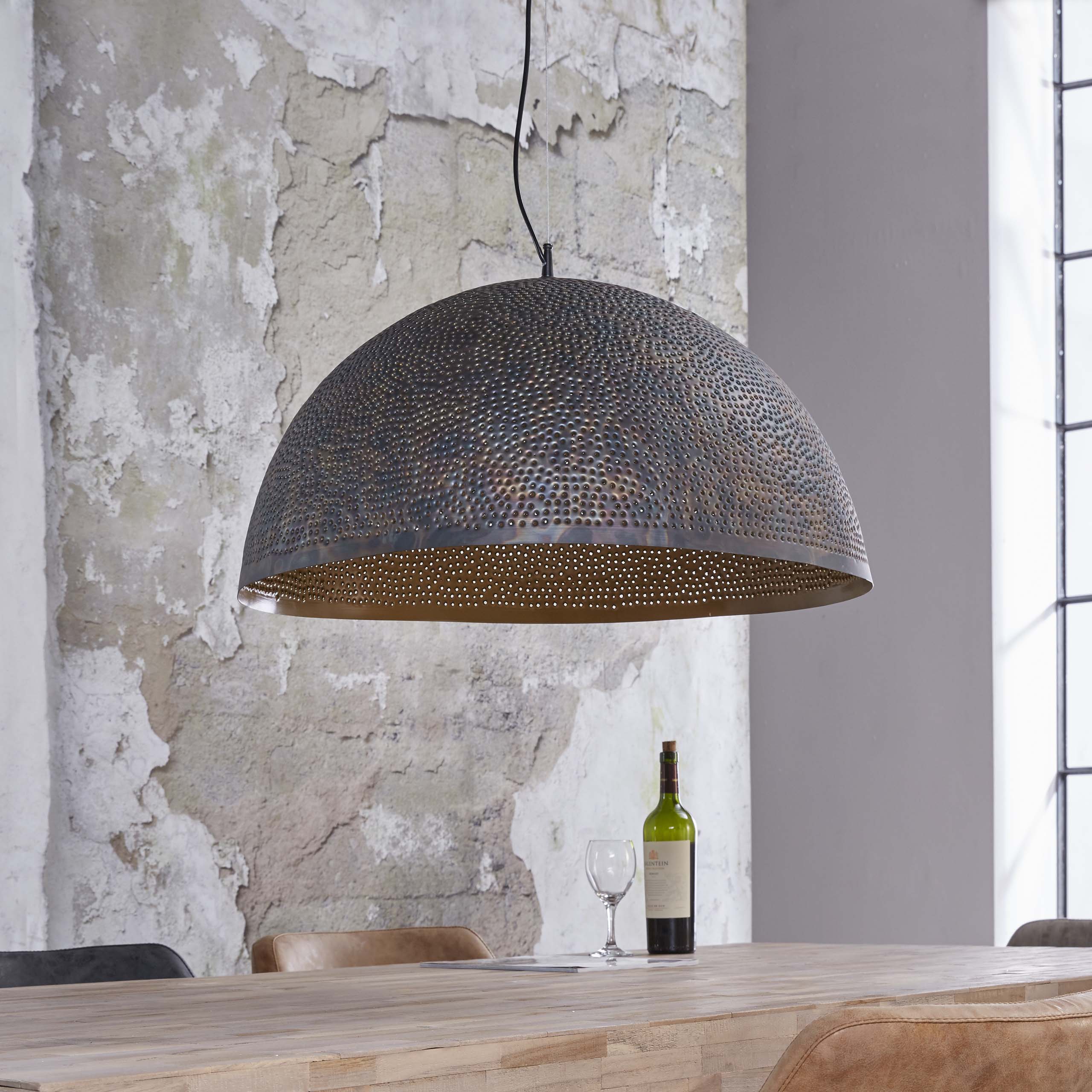 Pendant Lamp "Astryn" – Large, Perforated Metal Lampshade in Black-Bronze