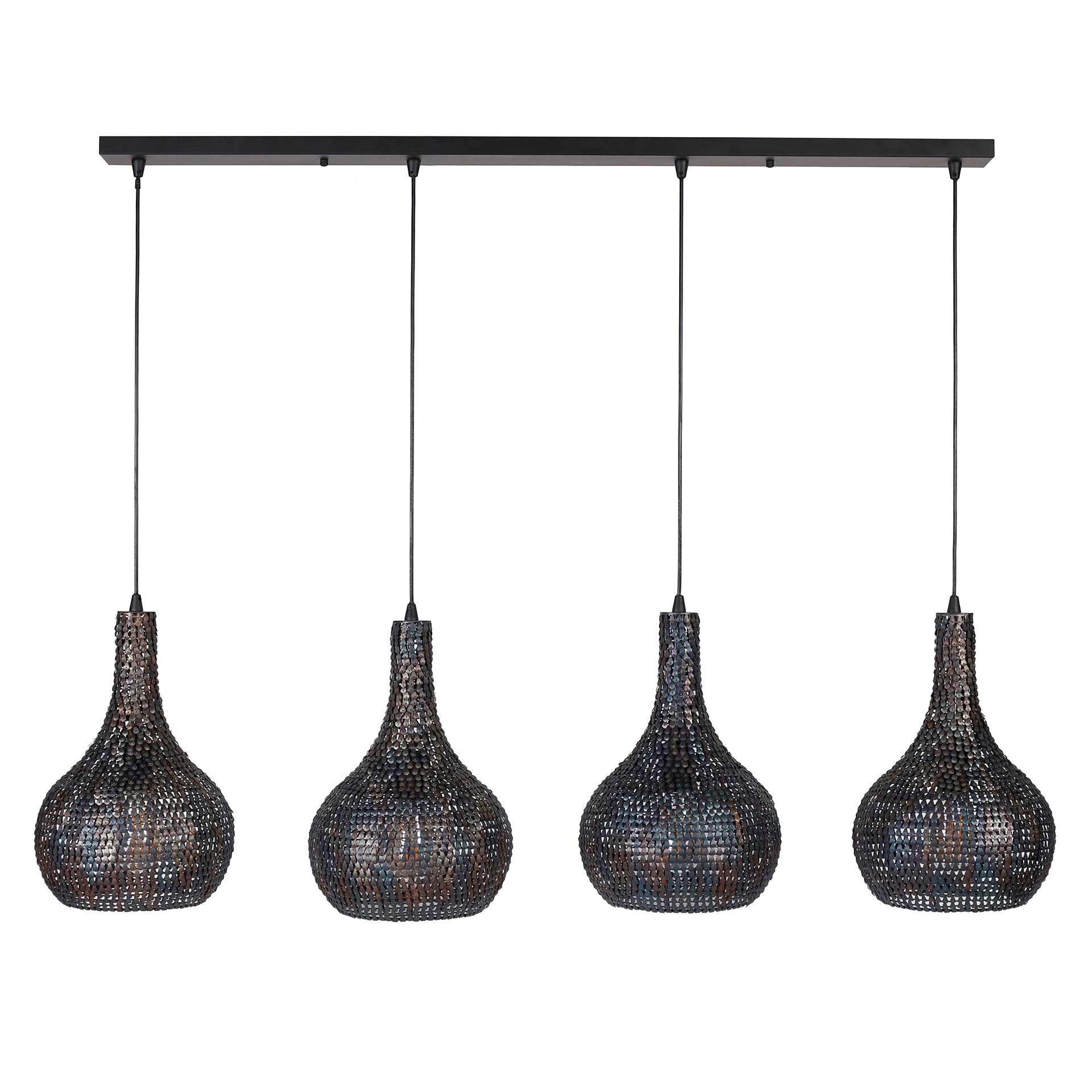 Pendant Lamp "Elviro" – With 4 Conical, Handcrafted Metal Lampshades in Black-Bronze