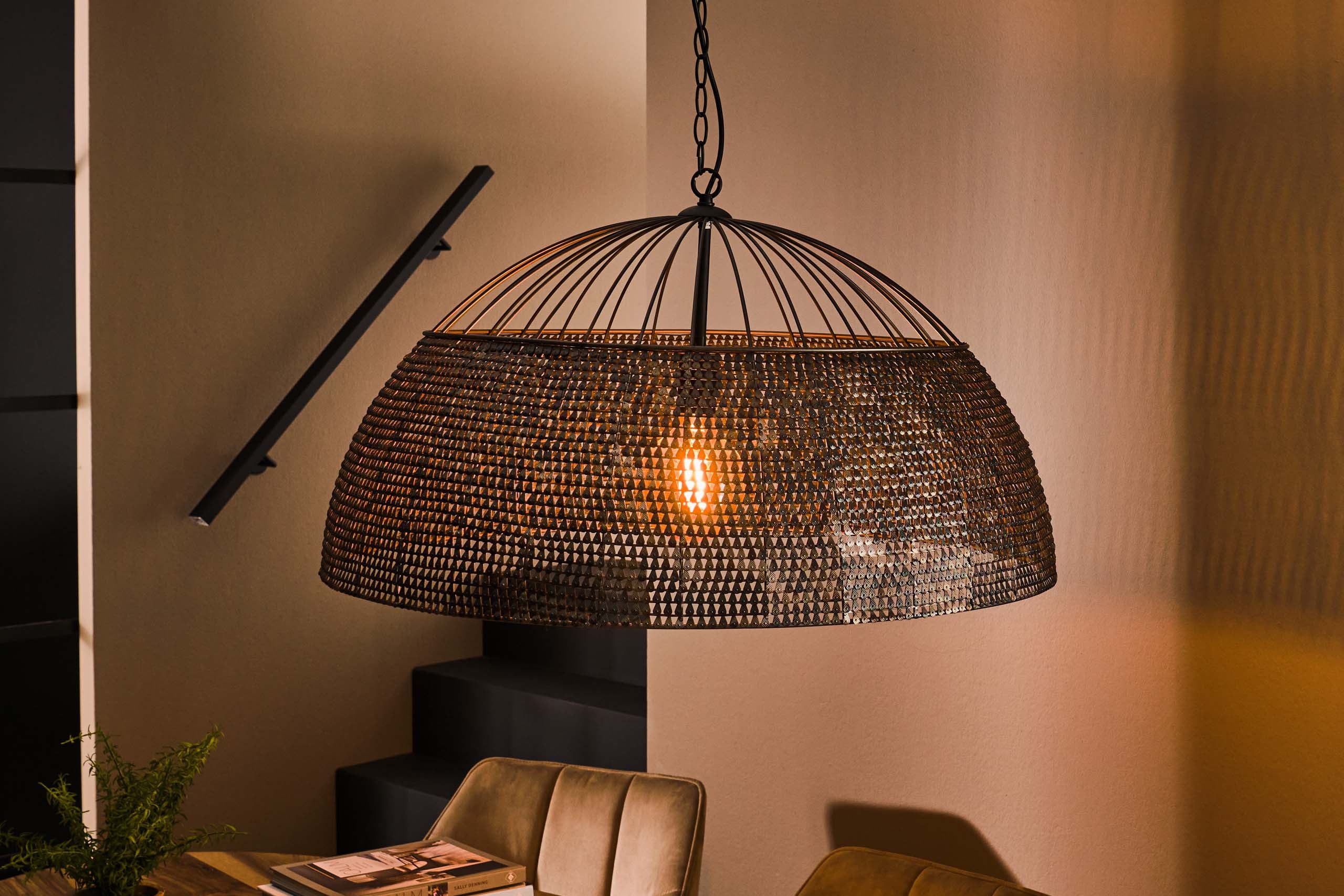 Pendant Lamp "Satoria" – Handcrafted Half-Round Metal Lampshade in Black-Bronze