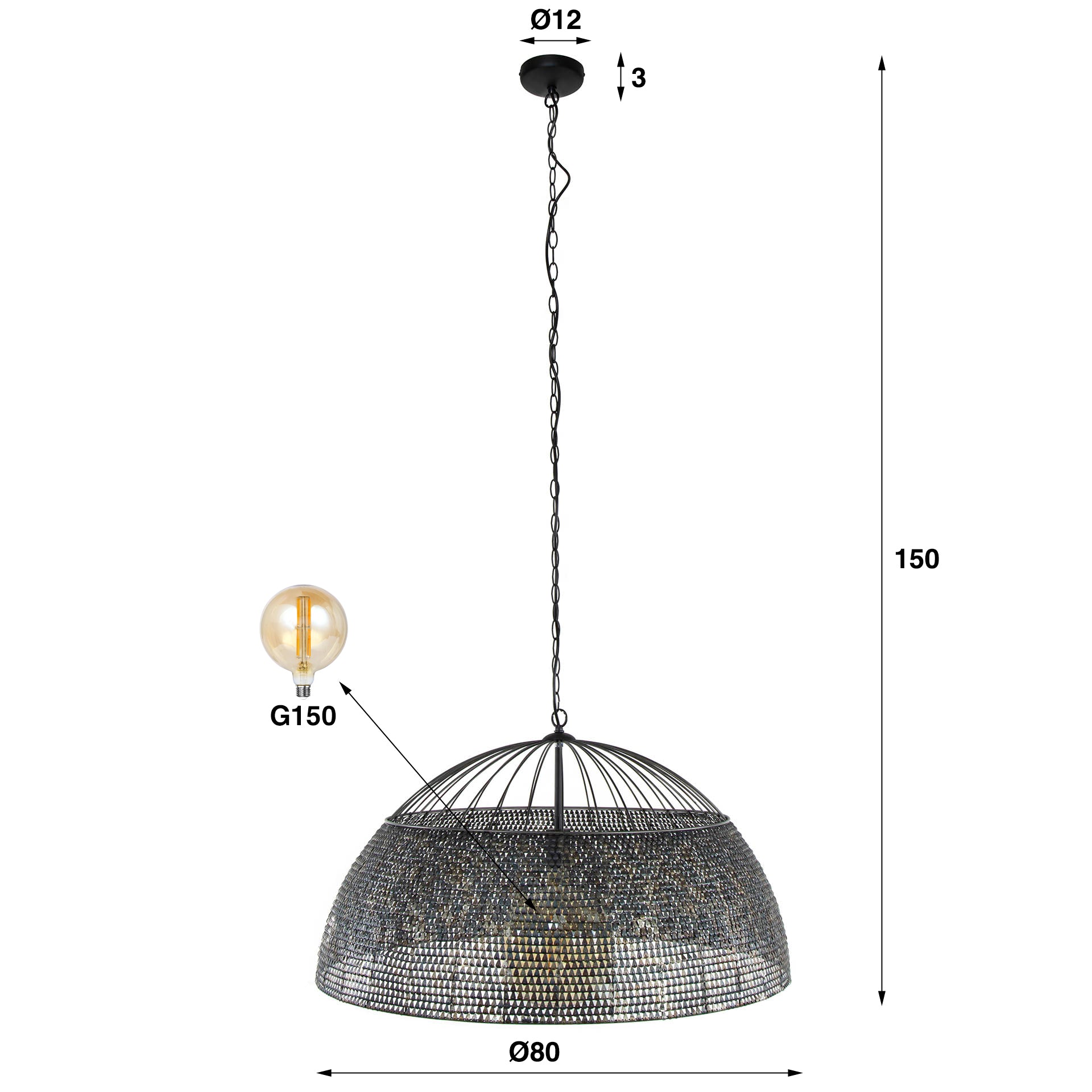 Pendant Lamp "Satoria" – Handcrafted Half-Round Metal Lampshade in Black-Bronze