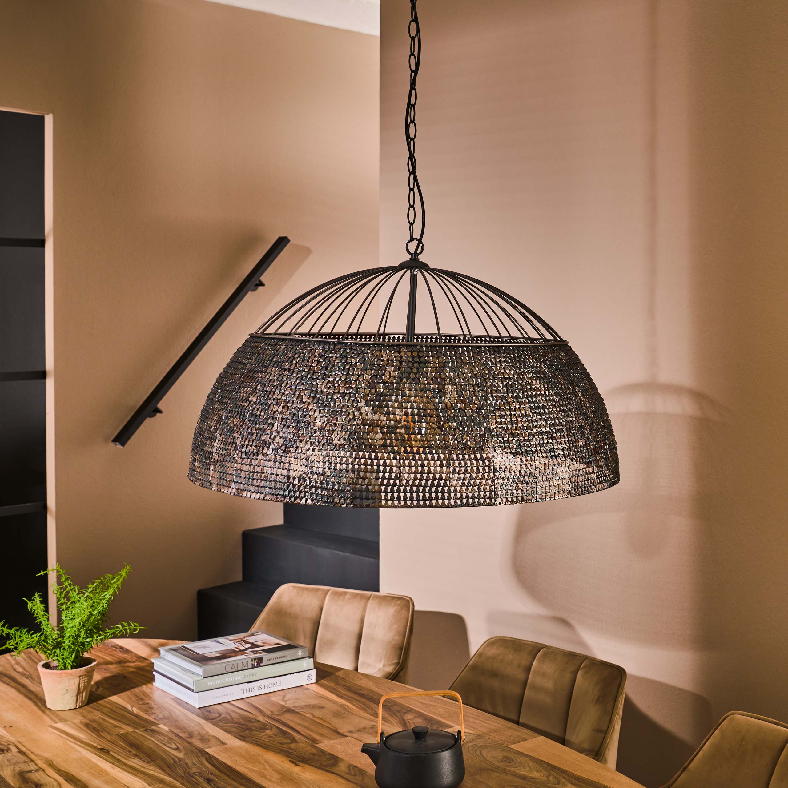 Pendant Lamp "Satoria" – Handcrafted Half-Round Metal Lampshade in Black-Bronze