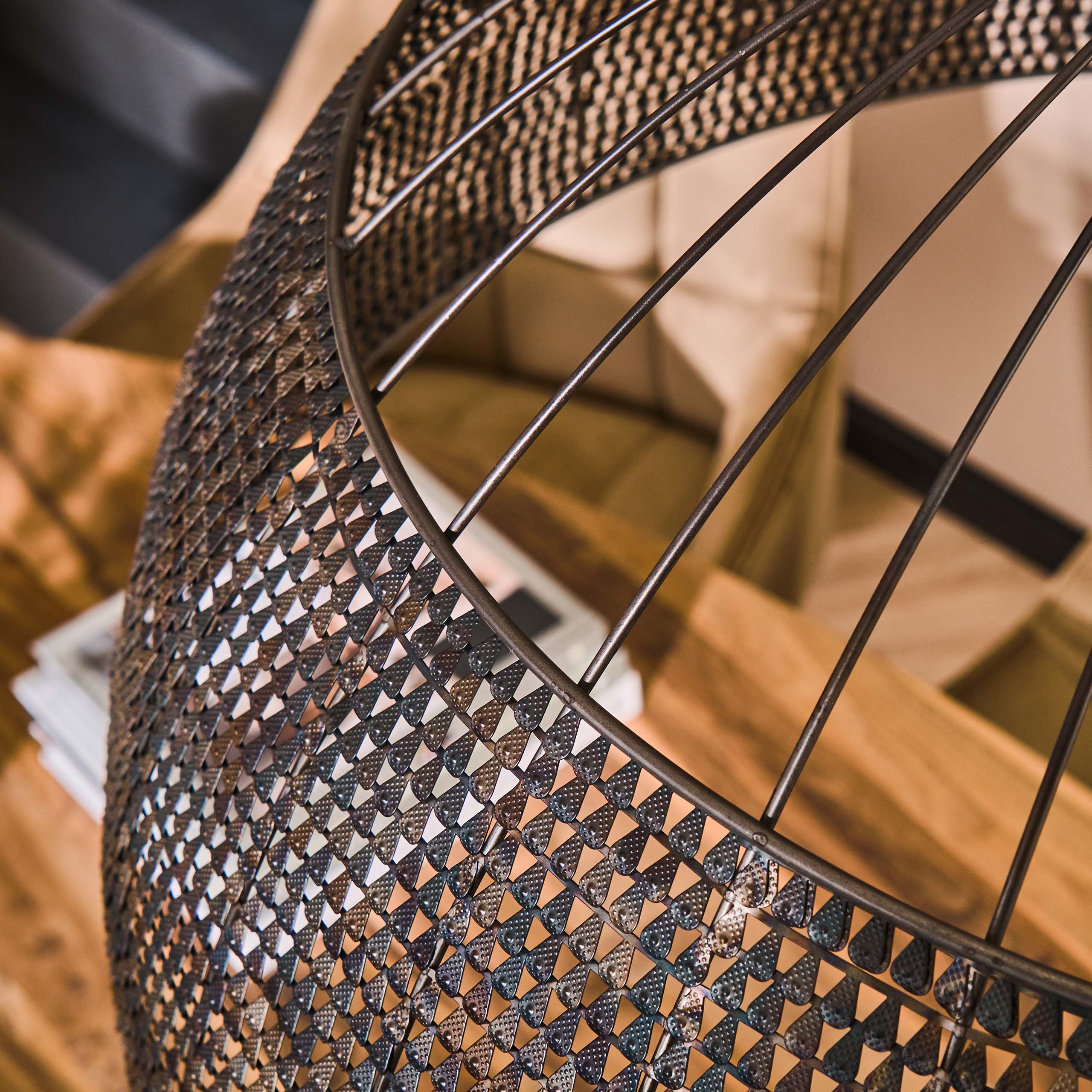 Pendant Lamp "Satoria" – Handcrafted Half-Round Metal Lampshade in Black-Bronze