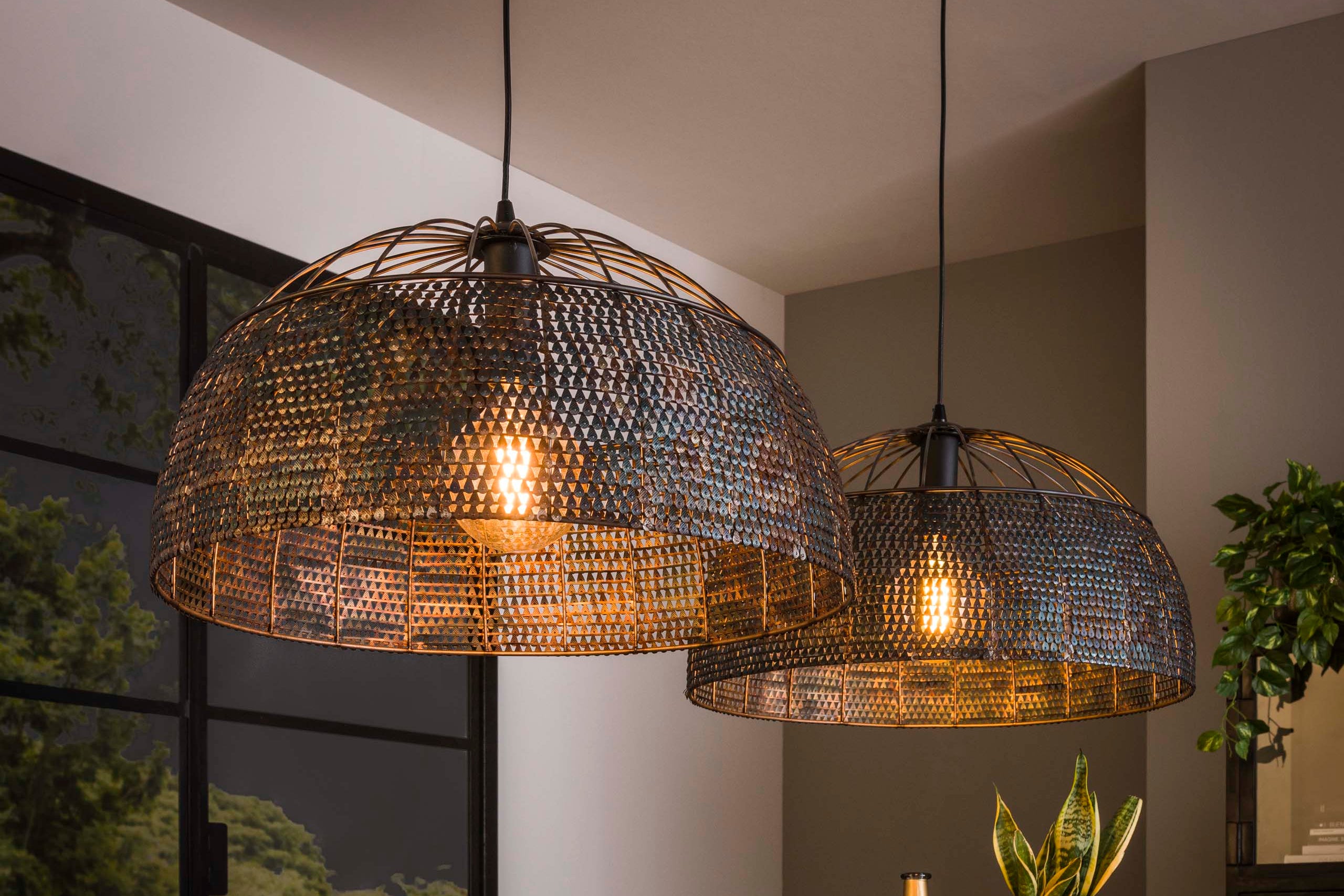 Pendant Lamp "Aurelion" – With 2 Handcrafted, Semi-Circular Metal Lampshades in Black-Bronze