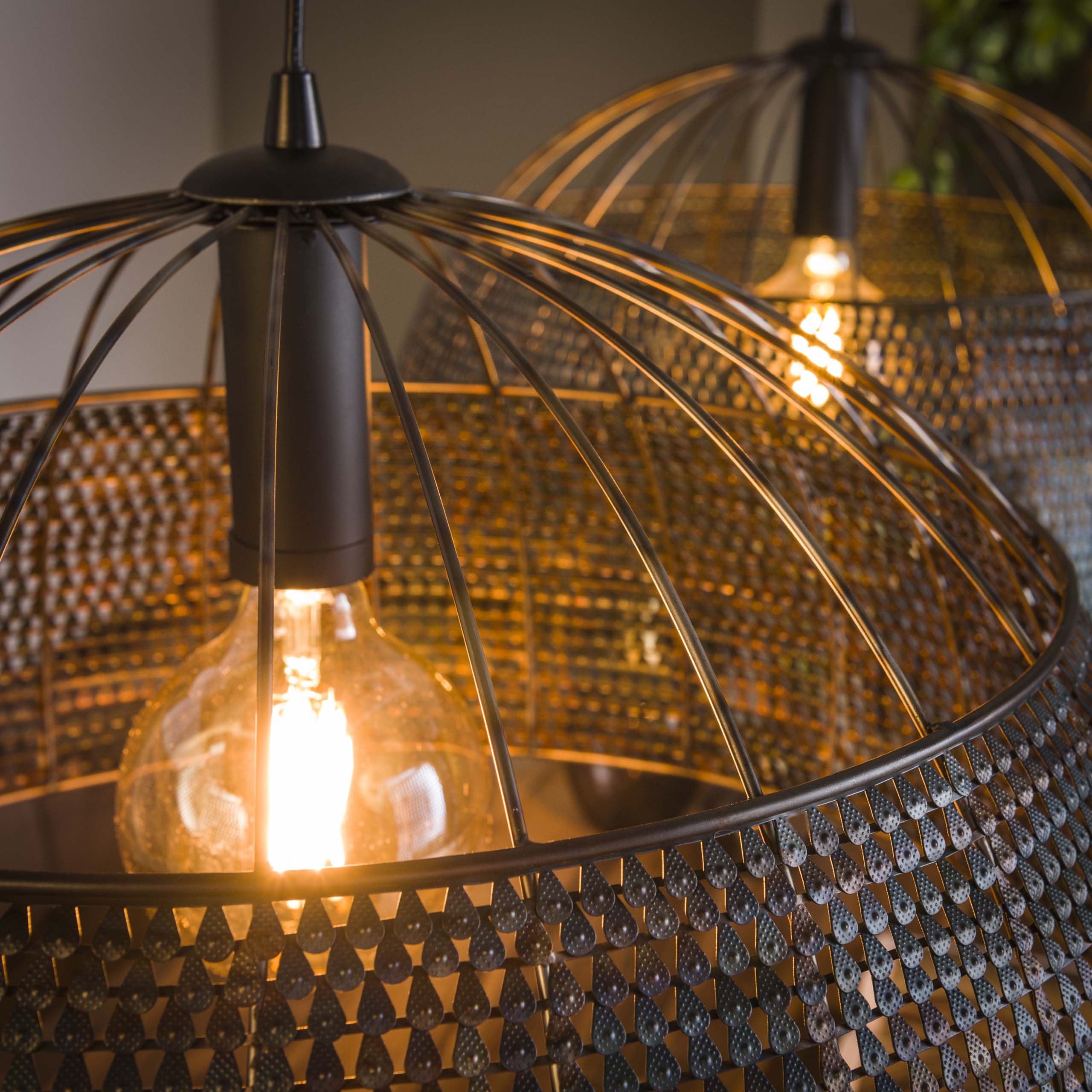 Pendant Lamp "Aurelion" – With 2 Handcrafted, Semi-Circular Metal Lampshades in Black-Bronze