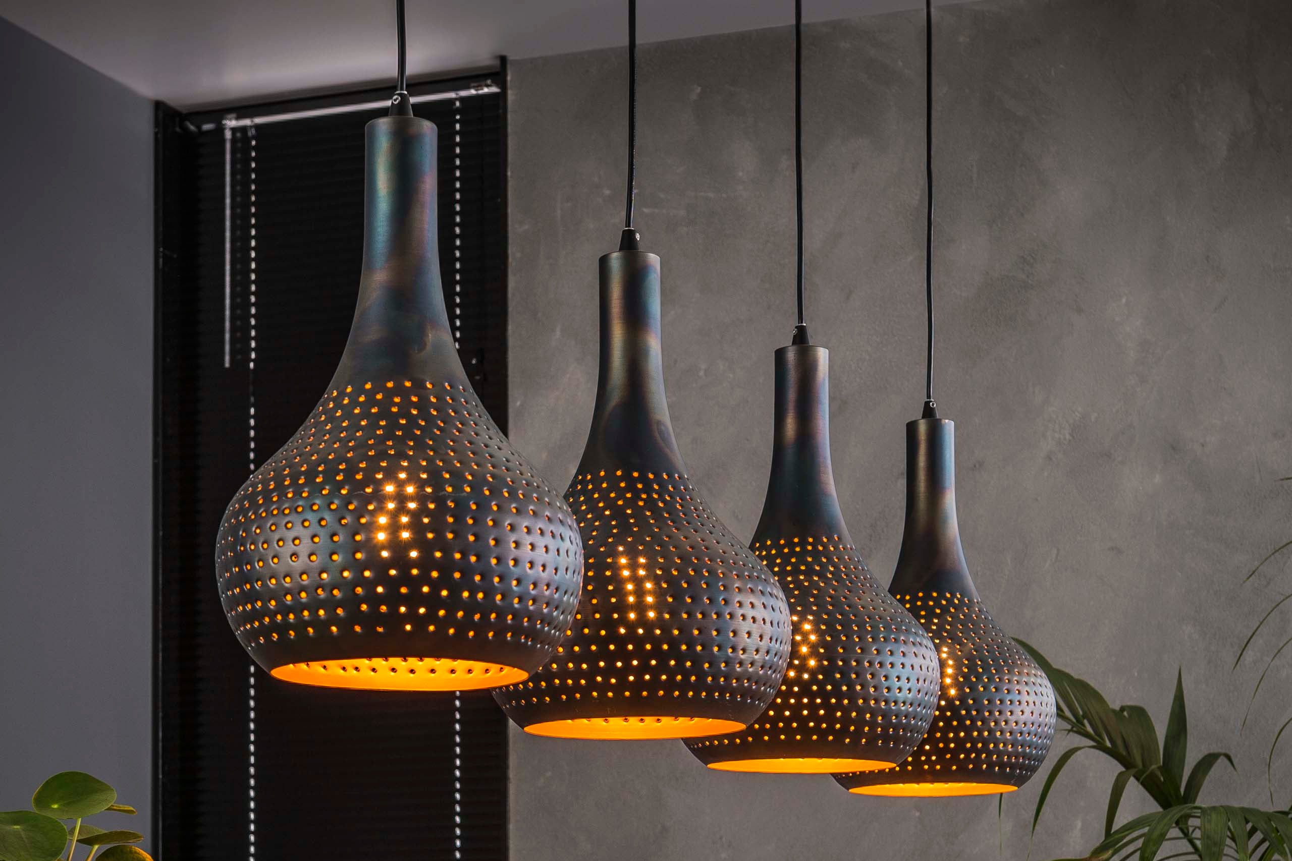 Pendant Lamp "Celora" – With 4 Conically Shaped Lampshades in Dark Brown