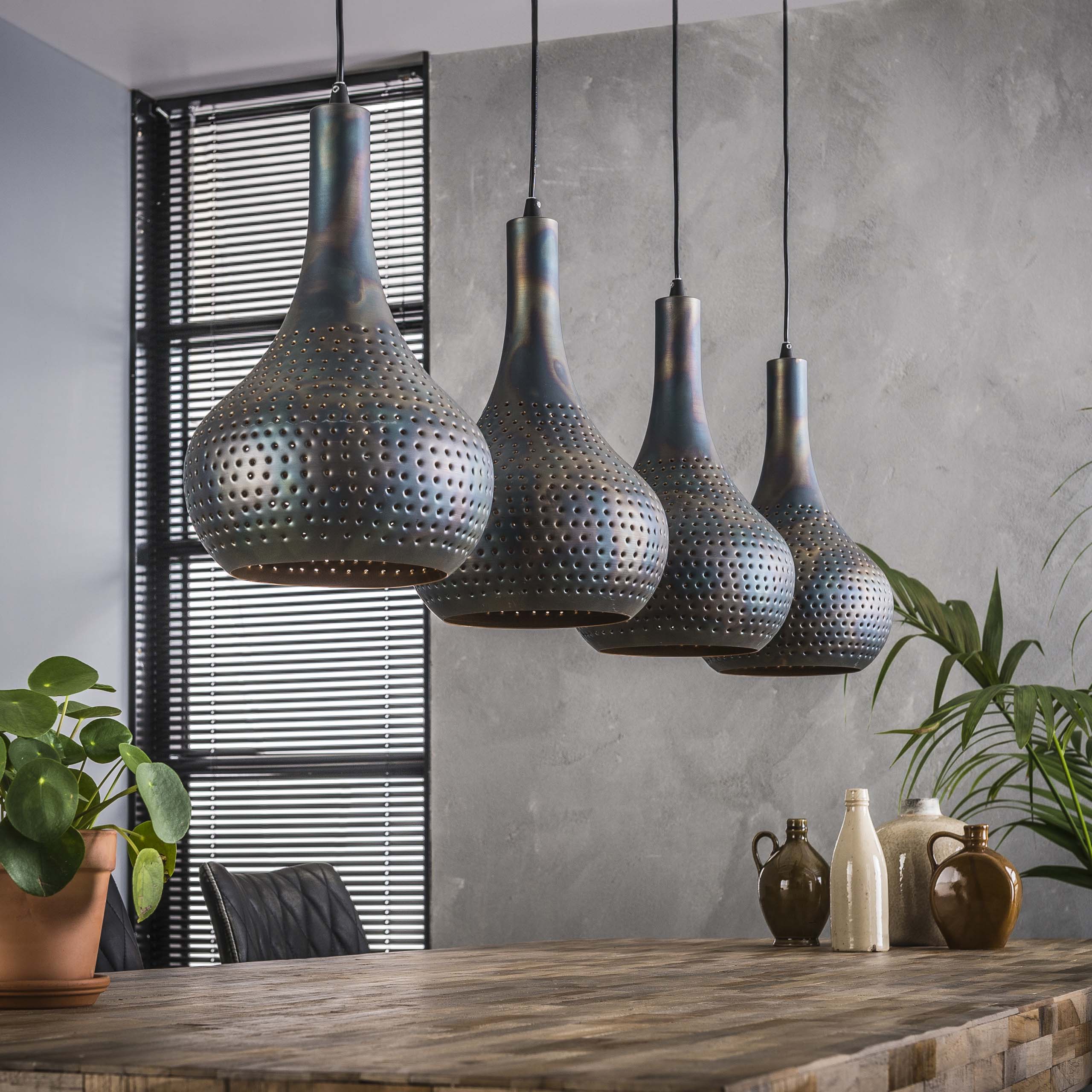 Pendant Lamp "Celora" – With 4 Conically Shaped Lampshades in Dark Brown
