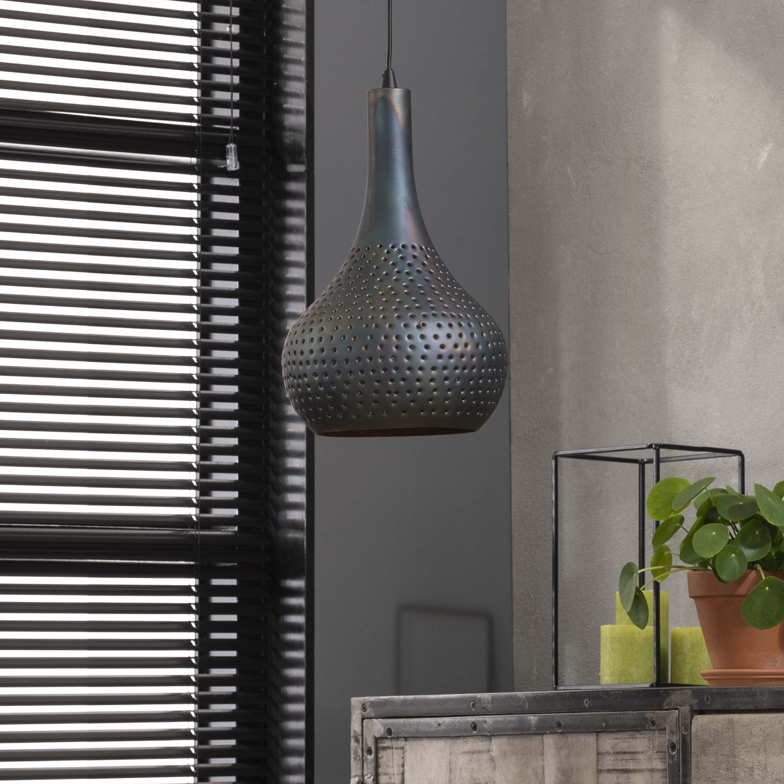 Pendant Lamp "Nolira" – Conically Shaped, Hand-Perforated Lampshade in Dark Brown