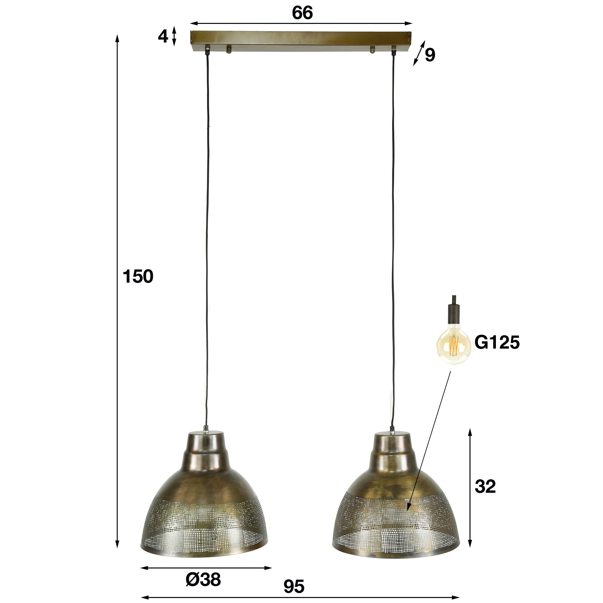 Pendant Lamp "Armonis" – With 2 Hand-Perforated Metal Lampshades in Antique Bronze