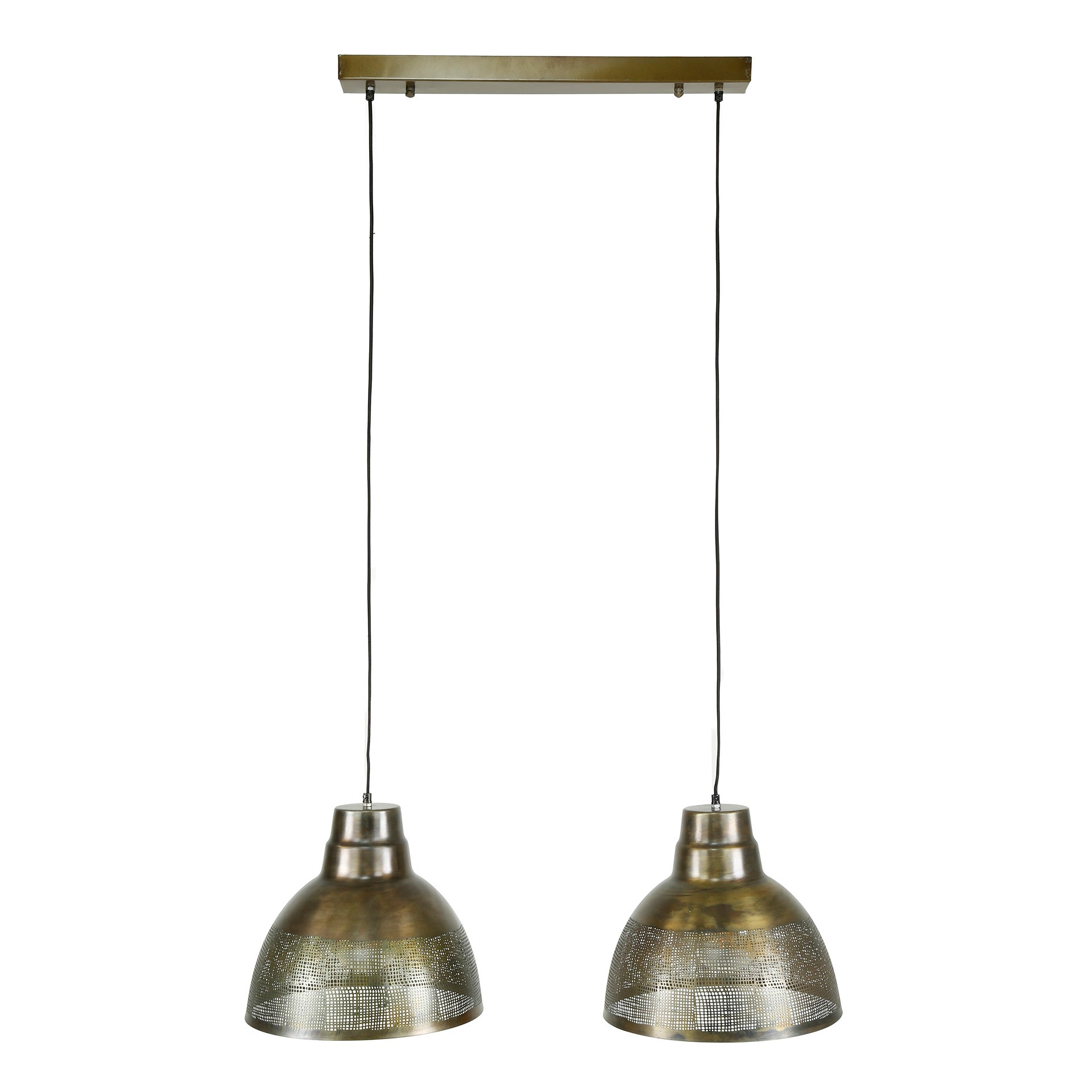 Pendant Lamp "Armonis" – With 2 Hand-Perforated Metal Lampshades in Antique Bronze