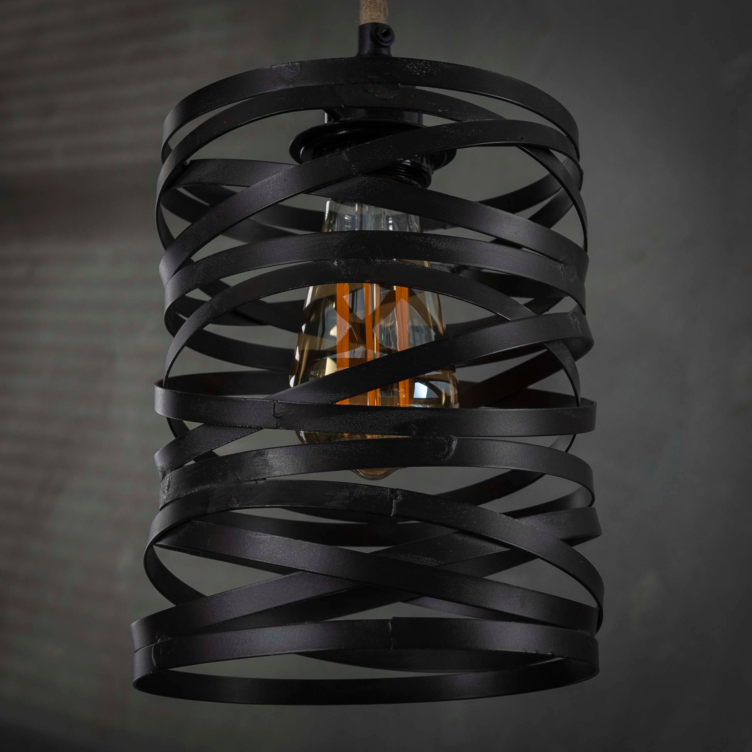 Pendant Lamp "Selvaris" – With 7 Spiral-Shaped Lampshades and Industrial Pipe Ceiling Mount