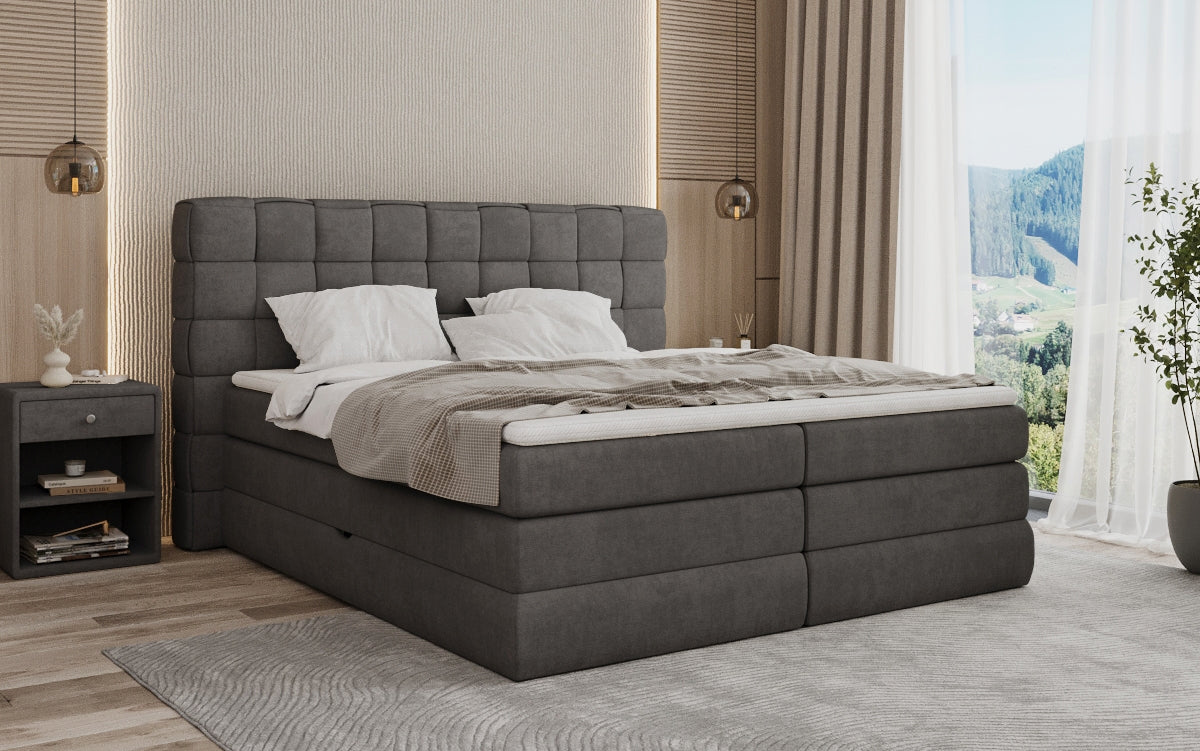Trama box spring bed with storage in fabric