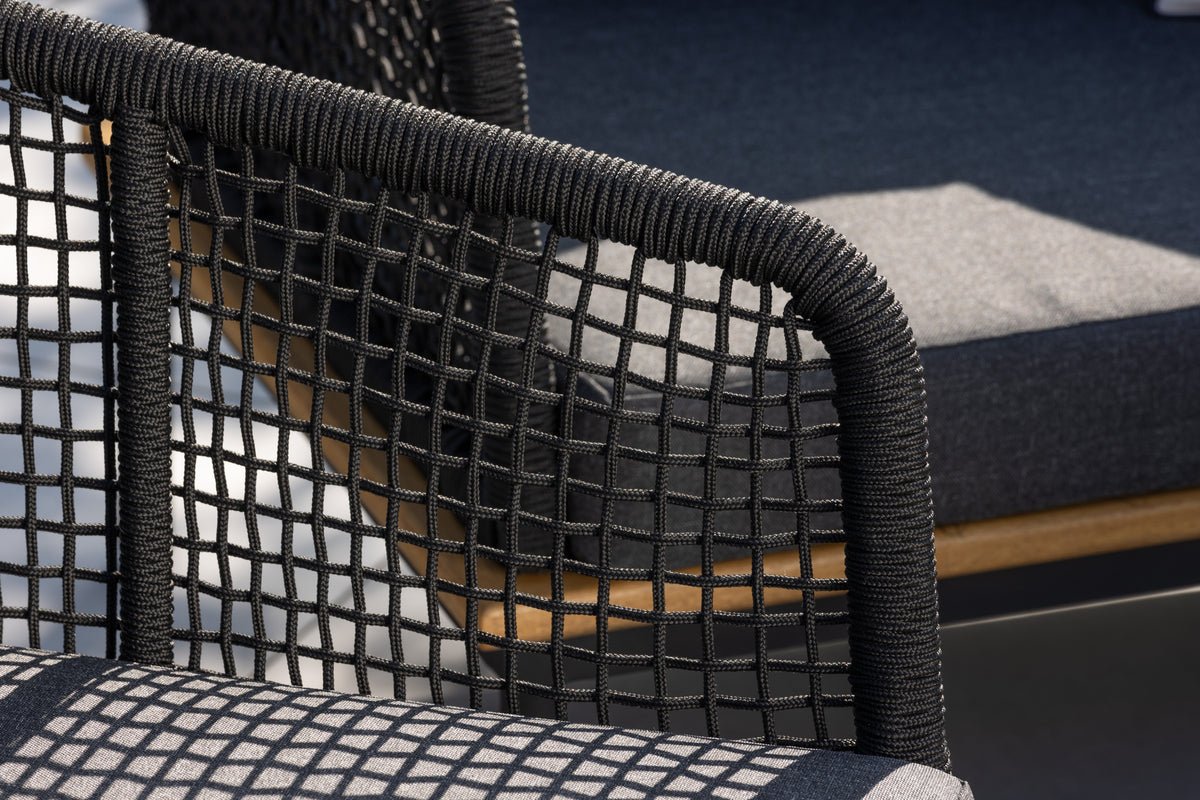 Garden Lounge Set Malina – with Wood Details, Woven Rope & Gray Cushions