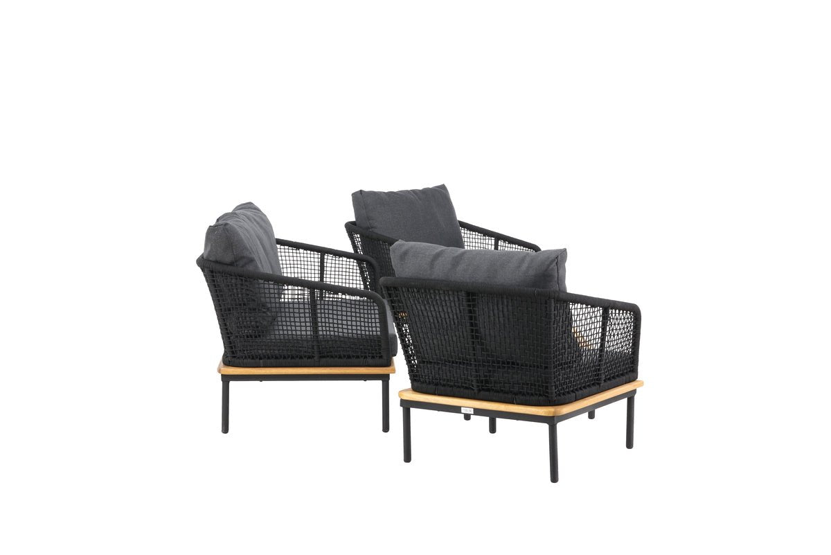 Garden Lounge Set Malina – with Wood Details, Woven Rope & Gray Cushions