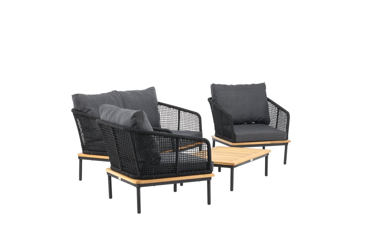 Garden Lounge Set Malina – with Wood Details, Woven Rope & Gray Cushions