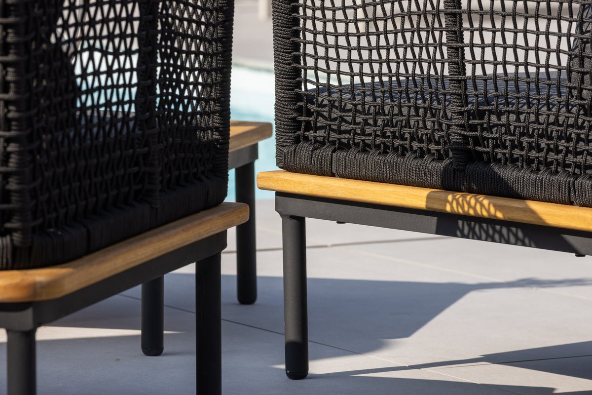 Garden Lounge Set Malina – with Wood Details, Woven Rope & Gray Cushions