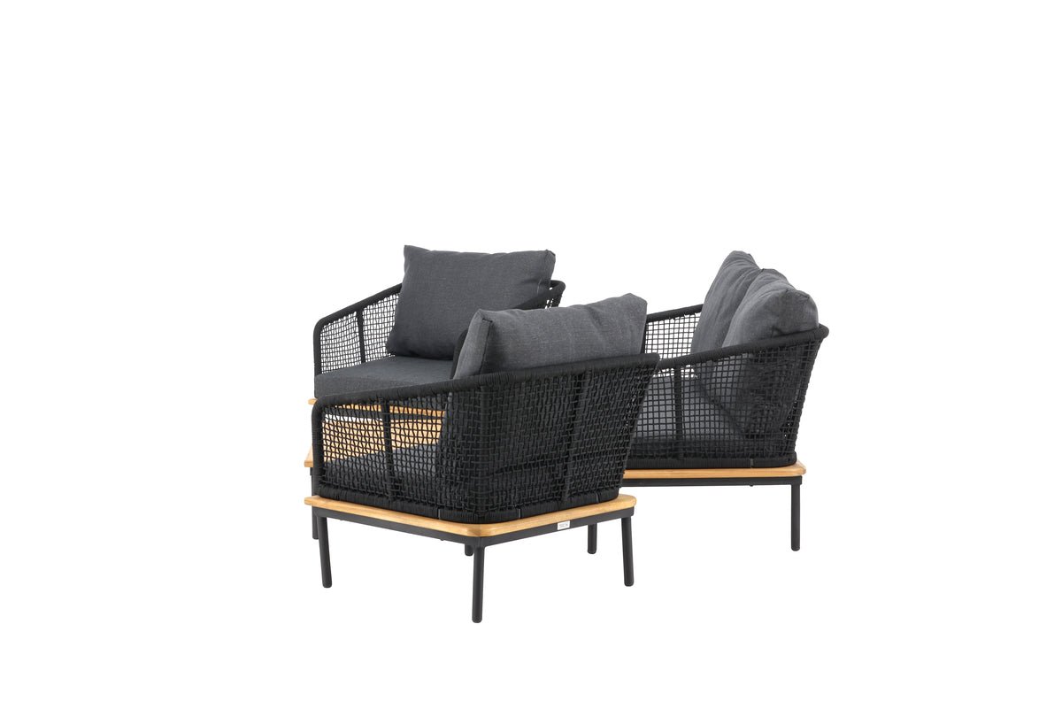Garden Lounge Set Malina – with Wood Details, Woven Rope & Gray Cushions