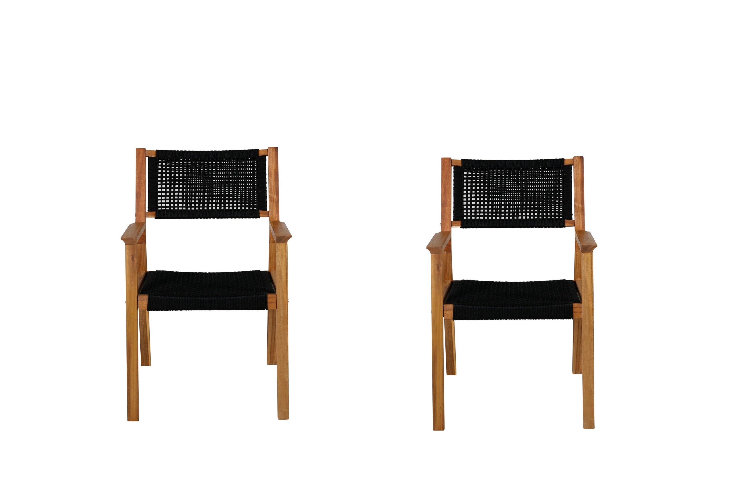 2-piece Set Garden Chair Mana - made of Acacia Wood with Black Seat and Backrest
