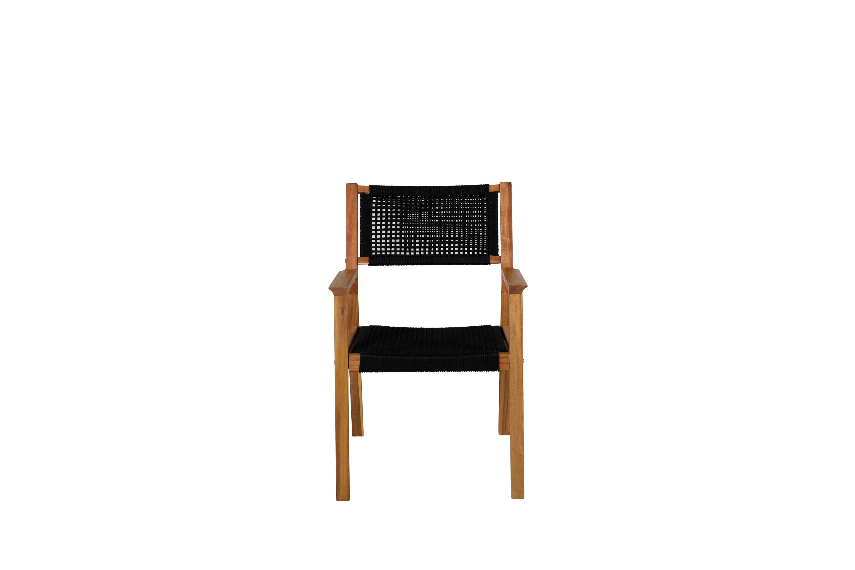 2-piece Set Garden Chair Mana - made of Acacia Wood with Black Seat and Backrest