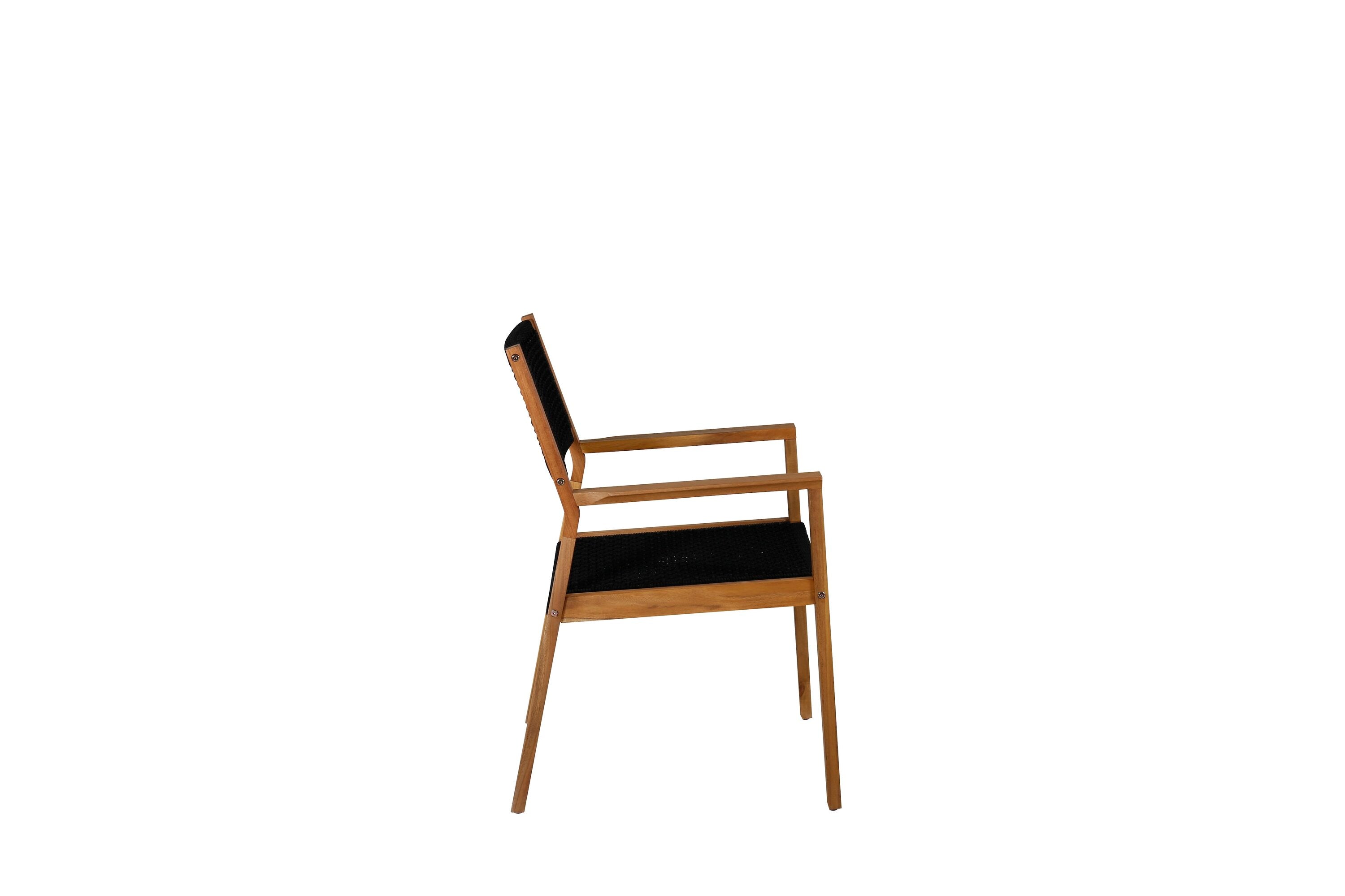 2-piece Set Garden Chair Mana - made of Acacia Wood with Black Seat and Backrest
