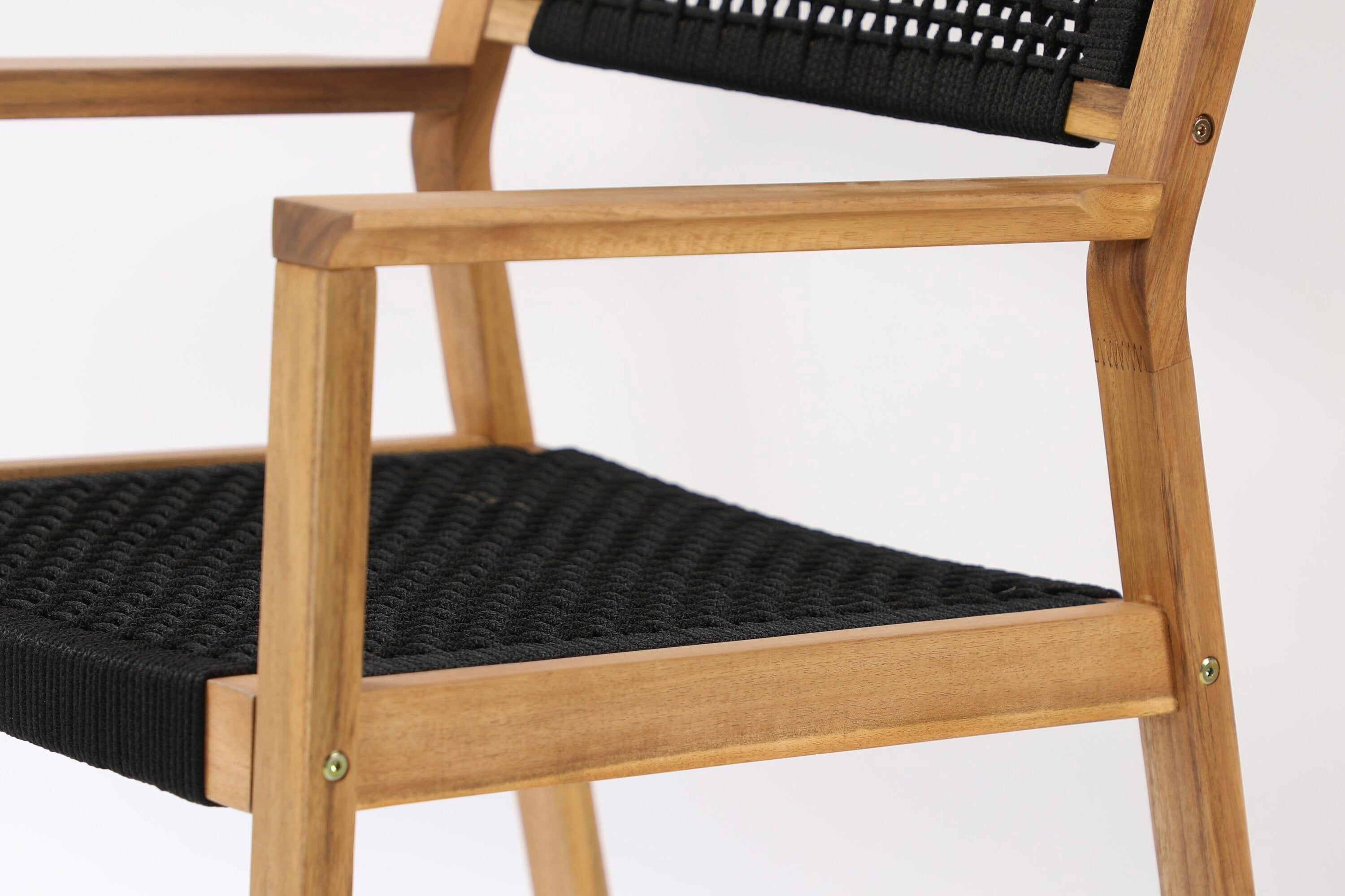 2-piece Set Garden Chair Mana - made of Acacia Wood with Black Seat and Backrest