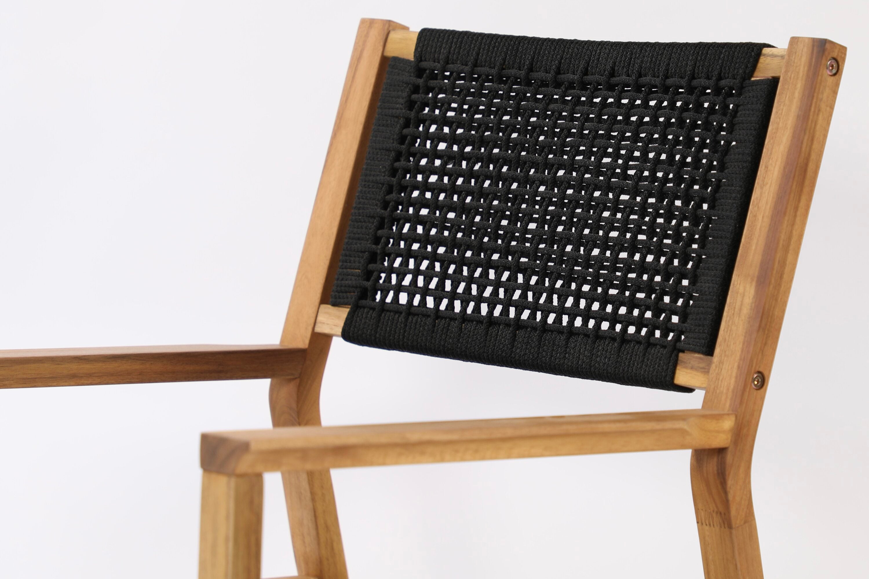 2-piece Set Garden Chair Mana - made of Acacia Wood with Black Seat and Backrest