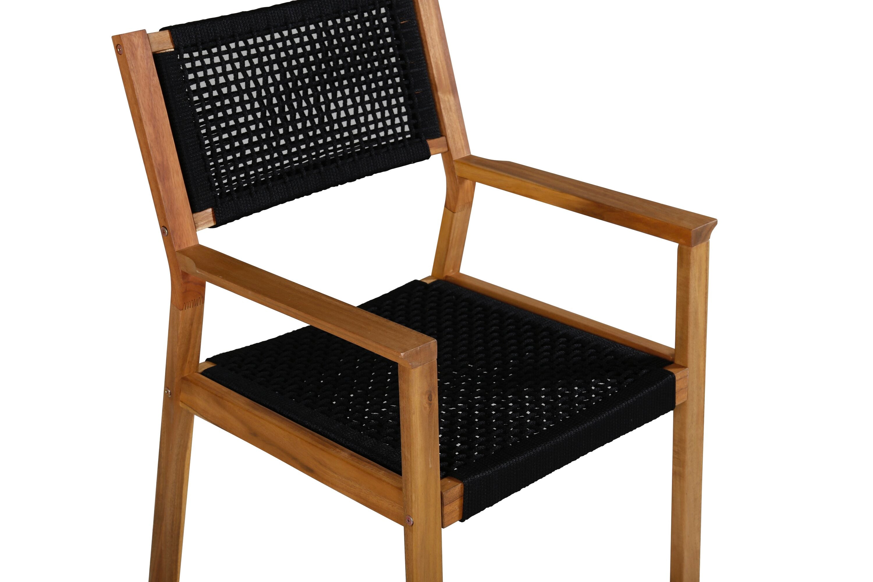 2-piece Set Garden Chair Mana - made of Acacia Wood with Black Seat and Backrest