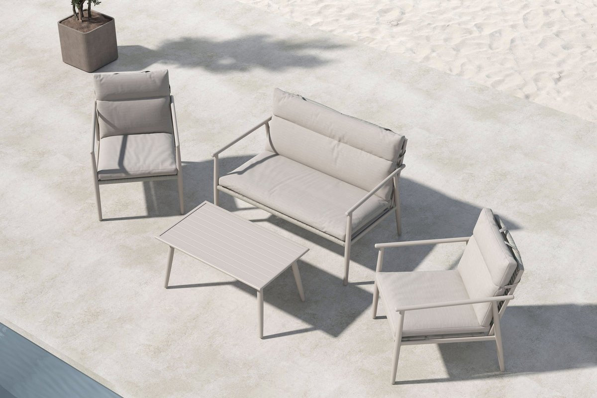 Garten Loungeset Marlen – in Grün & Beige mit Sofa, Sesseln & Tisch