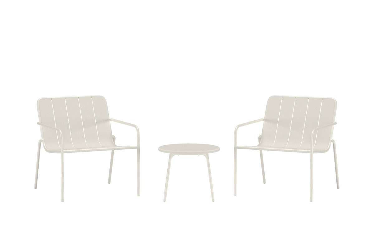 Garden Lounge Set Iverna – 3-piece Set with Round Table and Steel Chairs