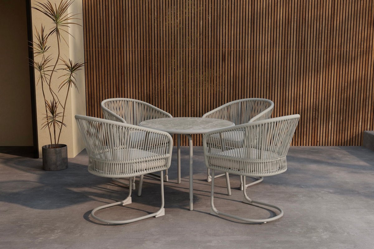 Garden Lounge Set Taila - with Round Dining Table and 4 Chairs in Beige & Light Gray