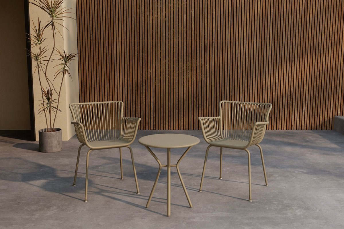 Garten Loungeset Aida – 2er Set in Beige mit rundem Tisch & Stühlen