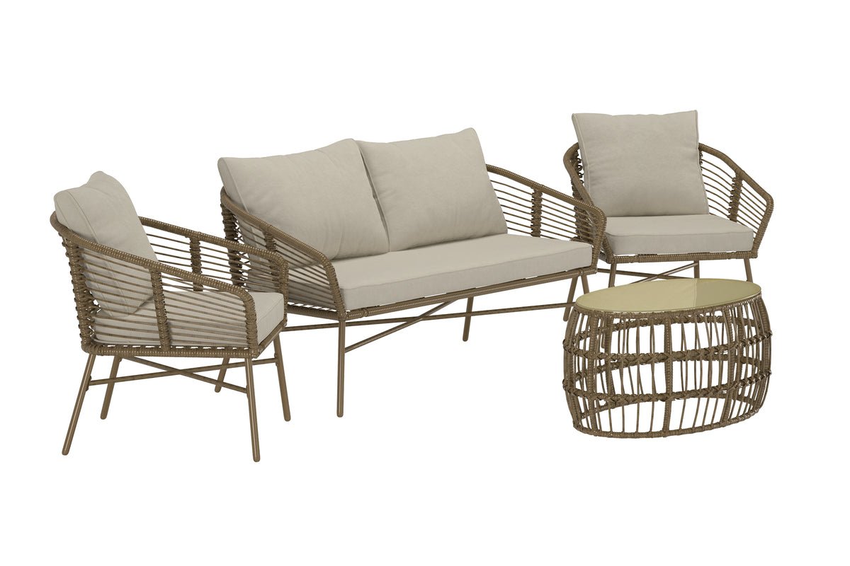 Garden Lounge Set Anton – in Brown with Glass Top & Cushions