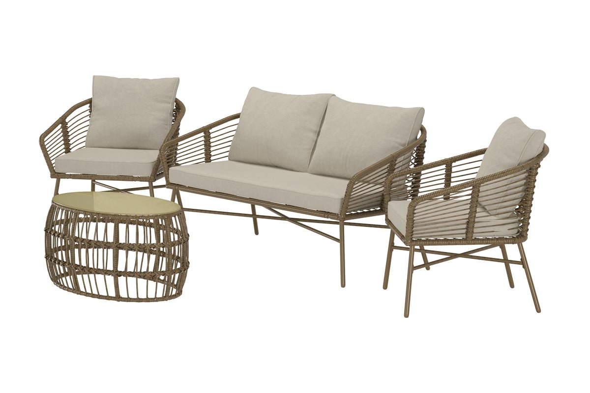 Garden Lounge Set Anton – in Brown with Glass Top & Cushions