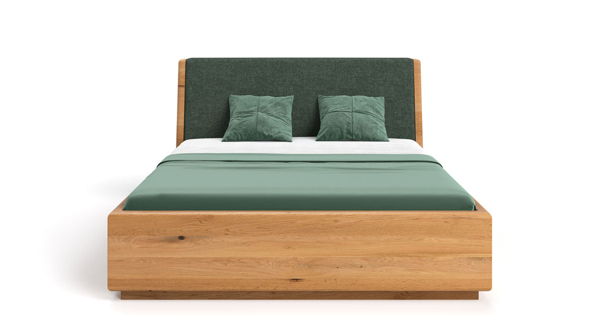 Designer wooden bed Cassian made of solid oak with storage space