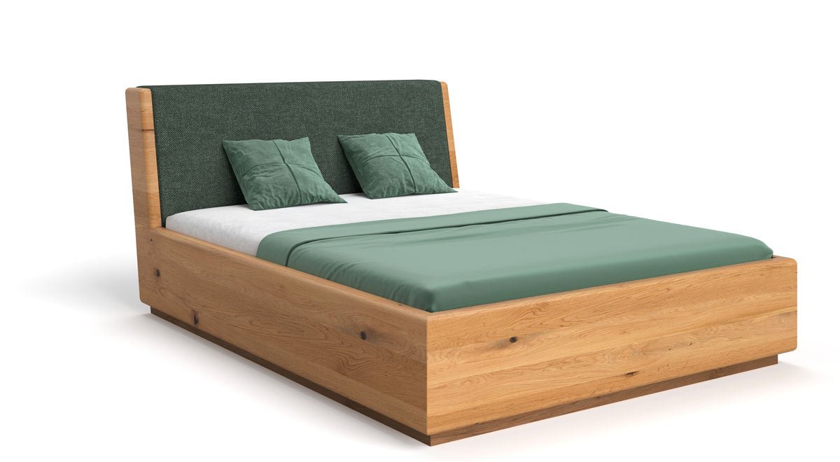 Designer wooden bed Cassian made of solid oak with storage space